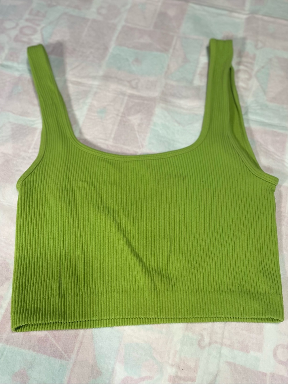 Zara Lime Green Ribbed Square Neck Crop Tank Top XS-S